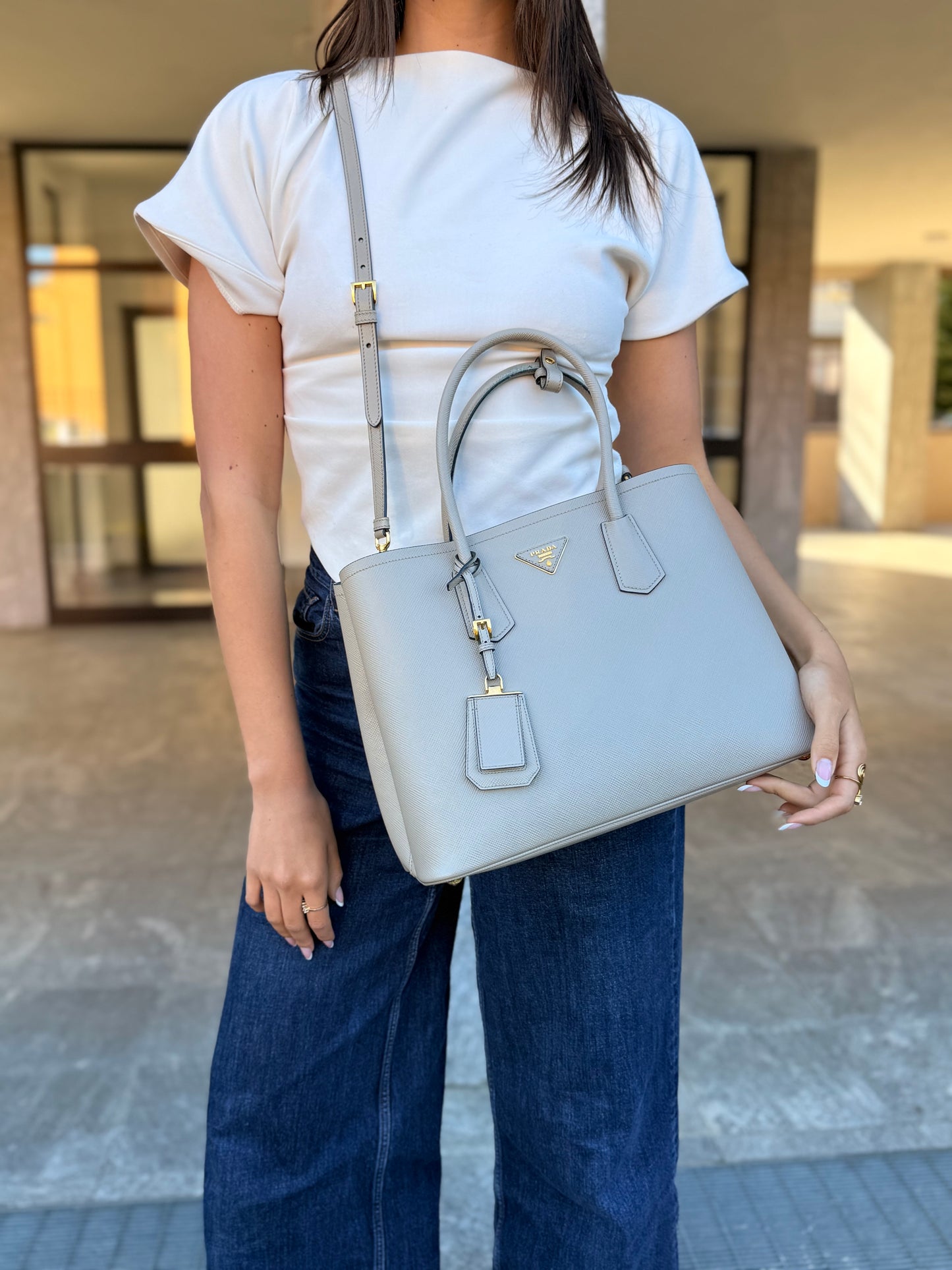 Prada Double In Pelle Saffiano Large