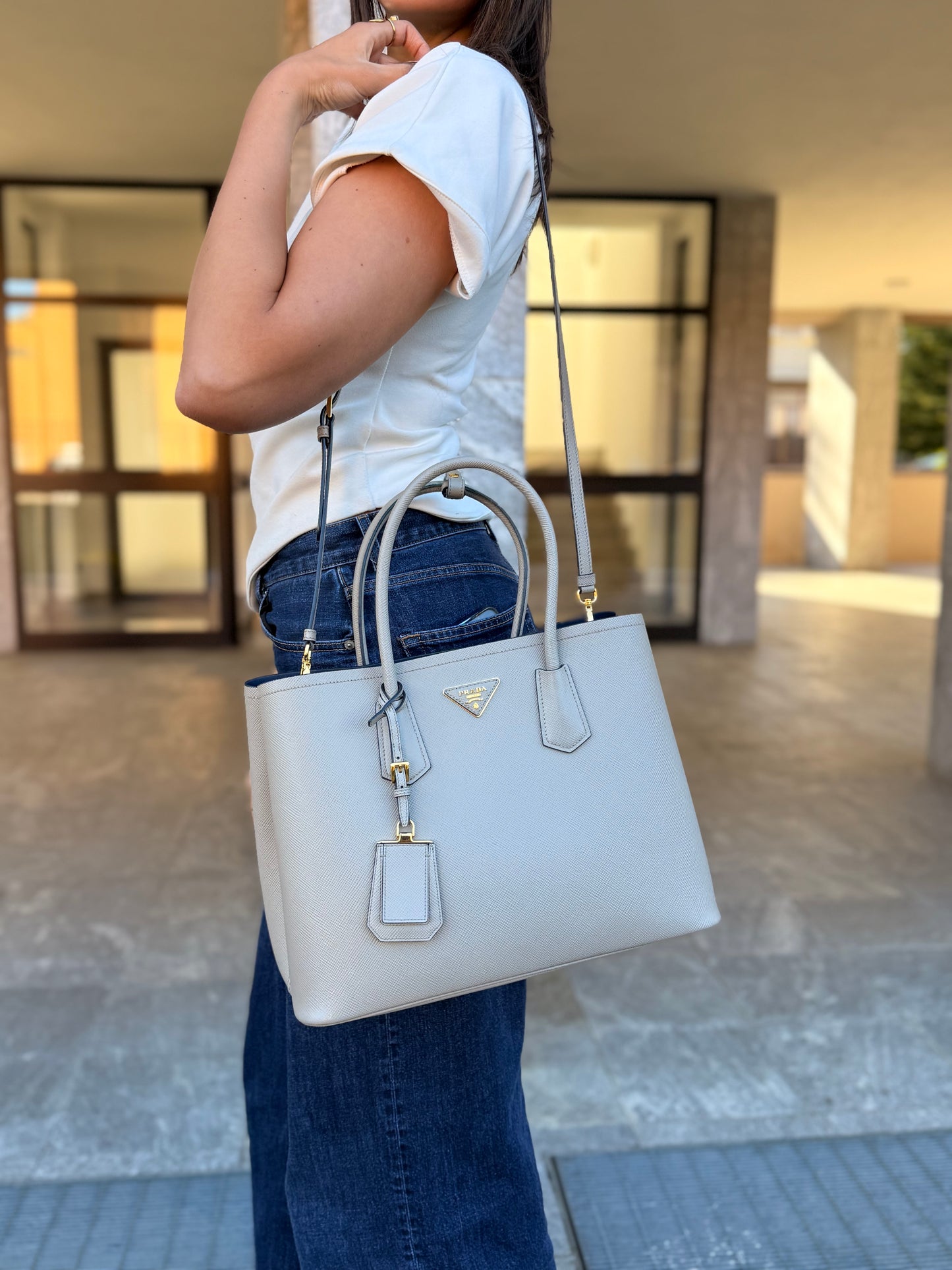 Prada Double In Pelle Saffiano Large
