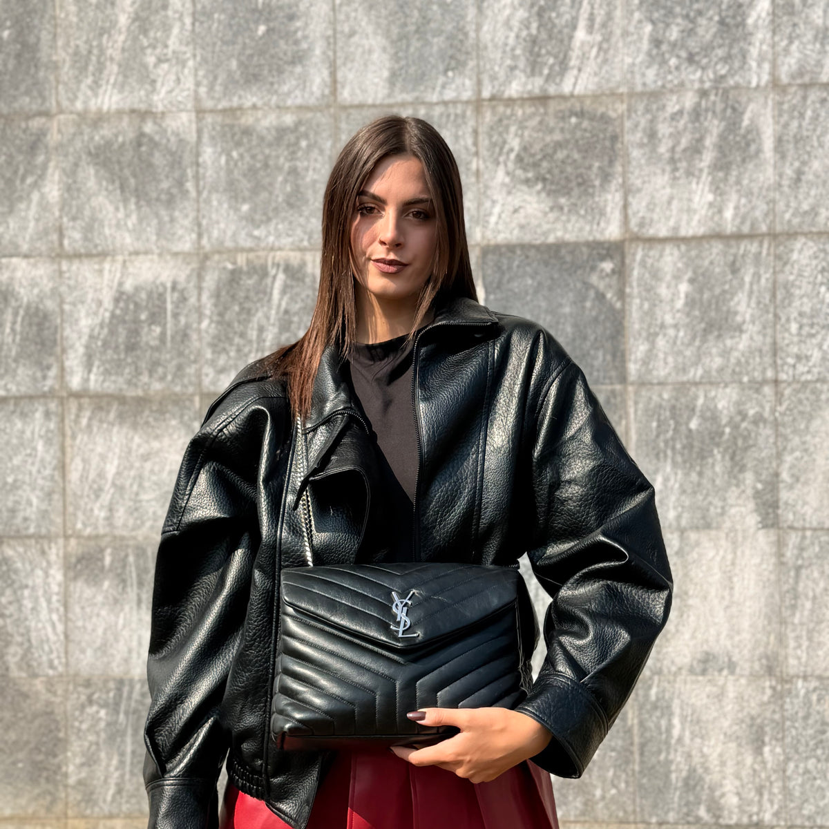Saint Laurent Lou Lou Media Nera Con Argento