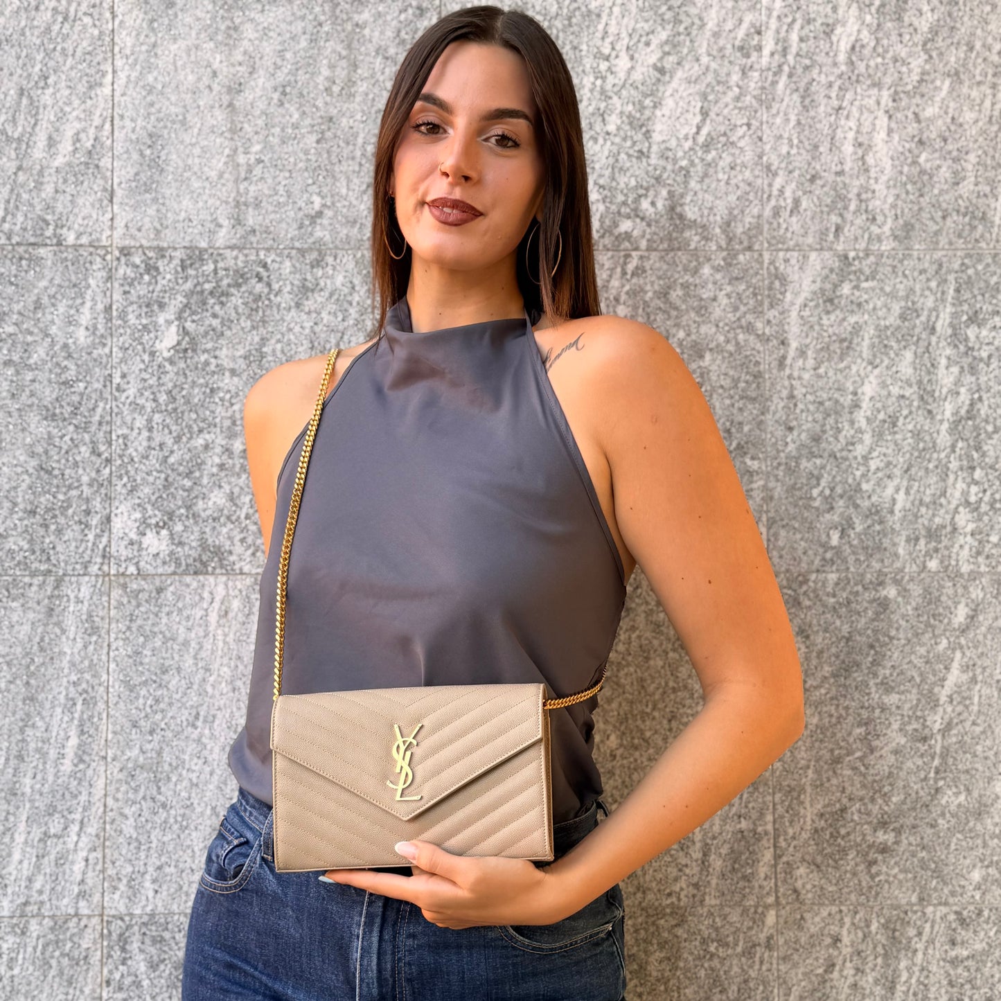 Saint Laurent Cassandre Pochette Con Catena