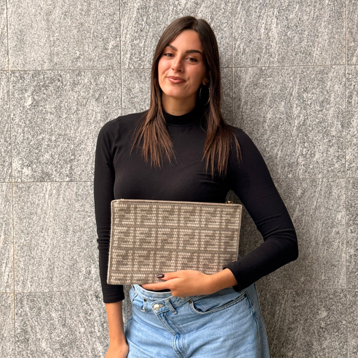Fendi Large Flat Pouch In Cachemire