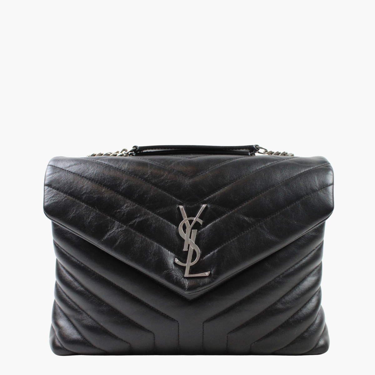 Saint Laurent Lou Lou Media Nera Con Argento