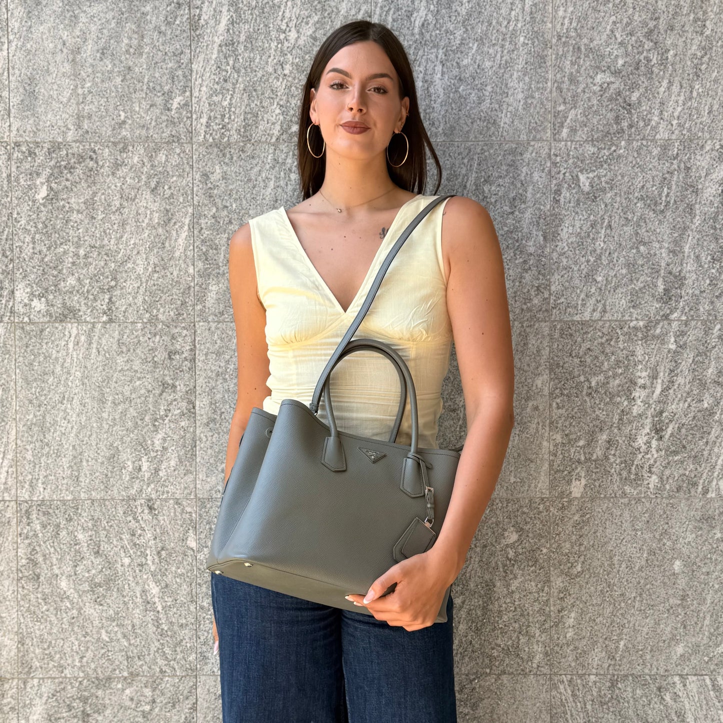 Prada Double In Pelle Saffiano Large