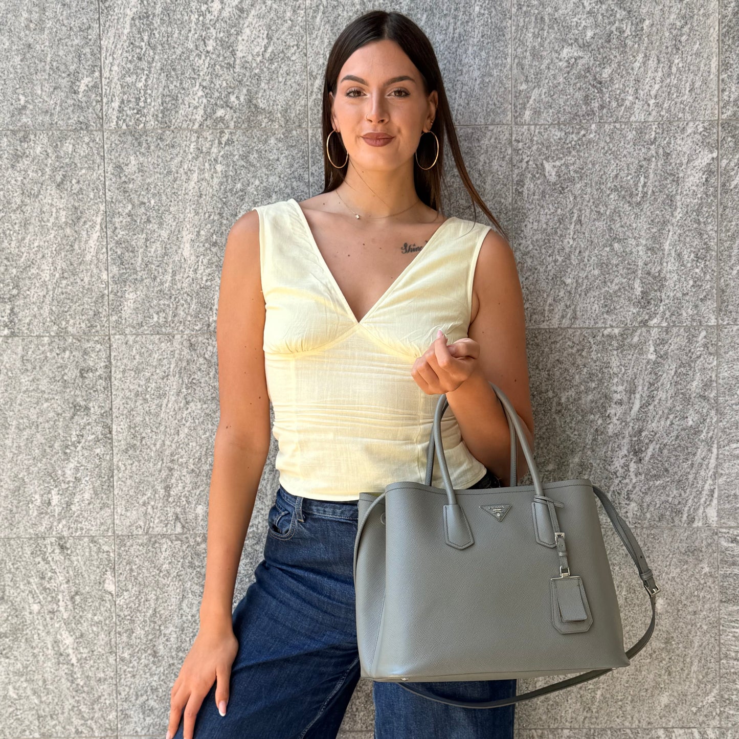 Prada Double In Pelle Saffiano Large
