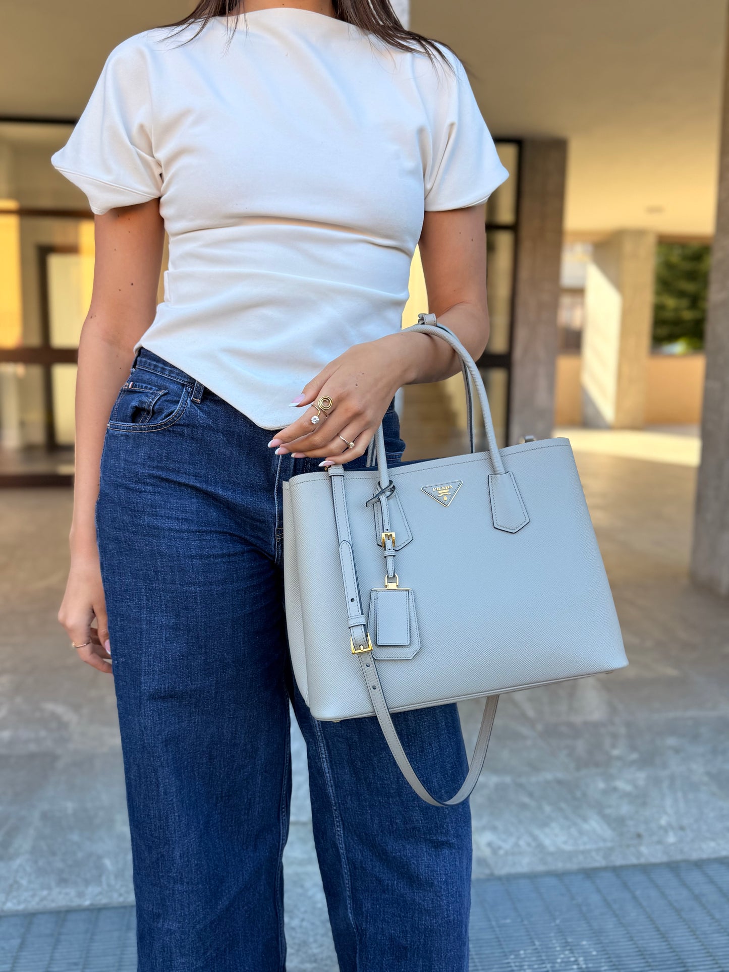Prada Double In Pelle Saffiano Large
