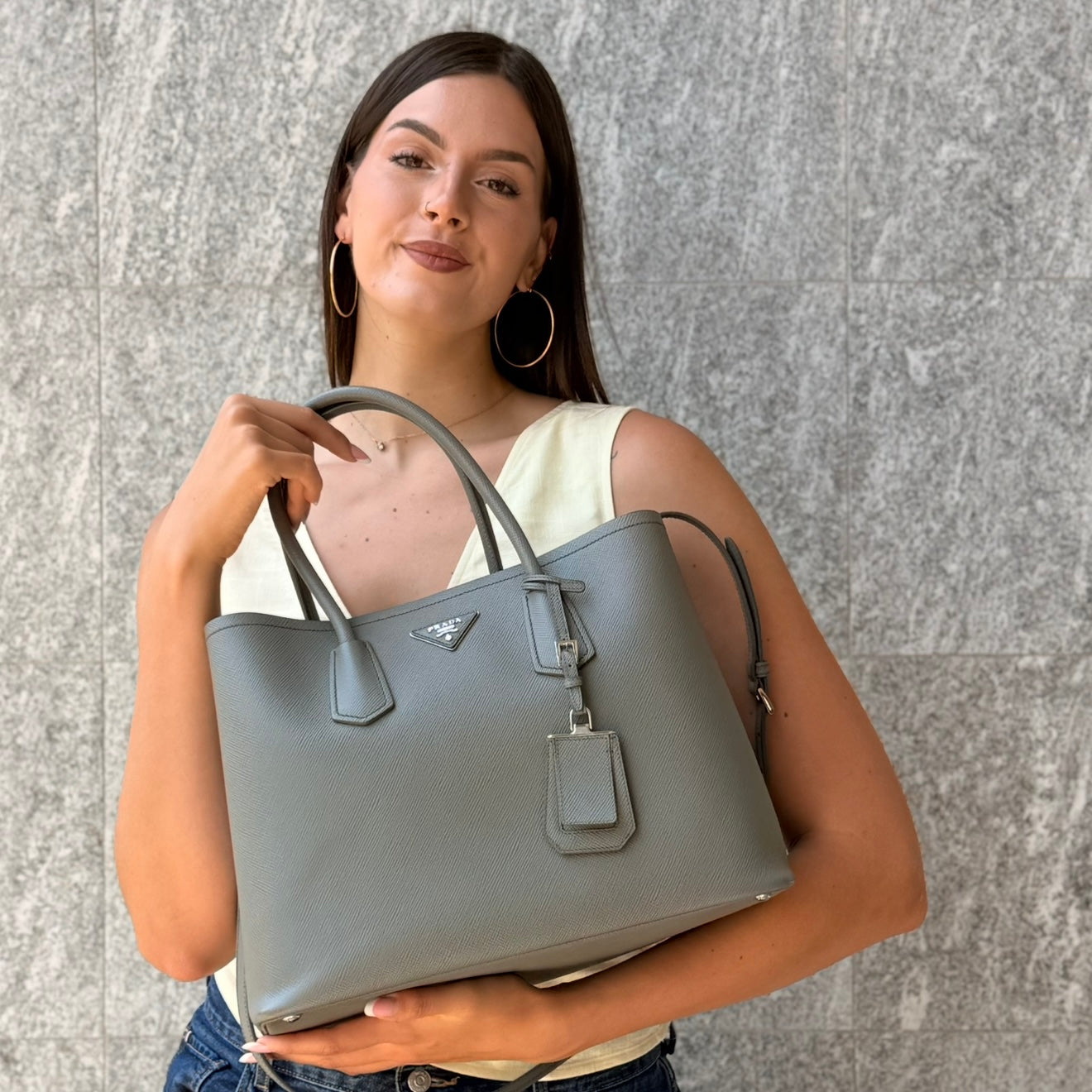Prada Double In Pelle Saffiano Large