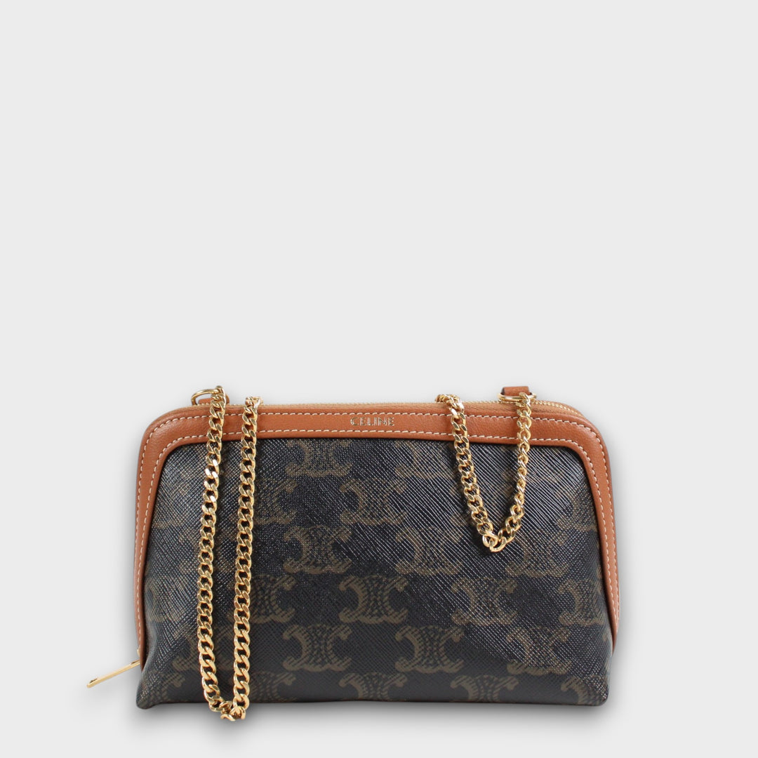 Authentic Celine Celine Clutch With Chain In Triomphe Canvas