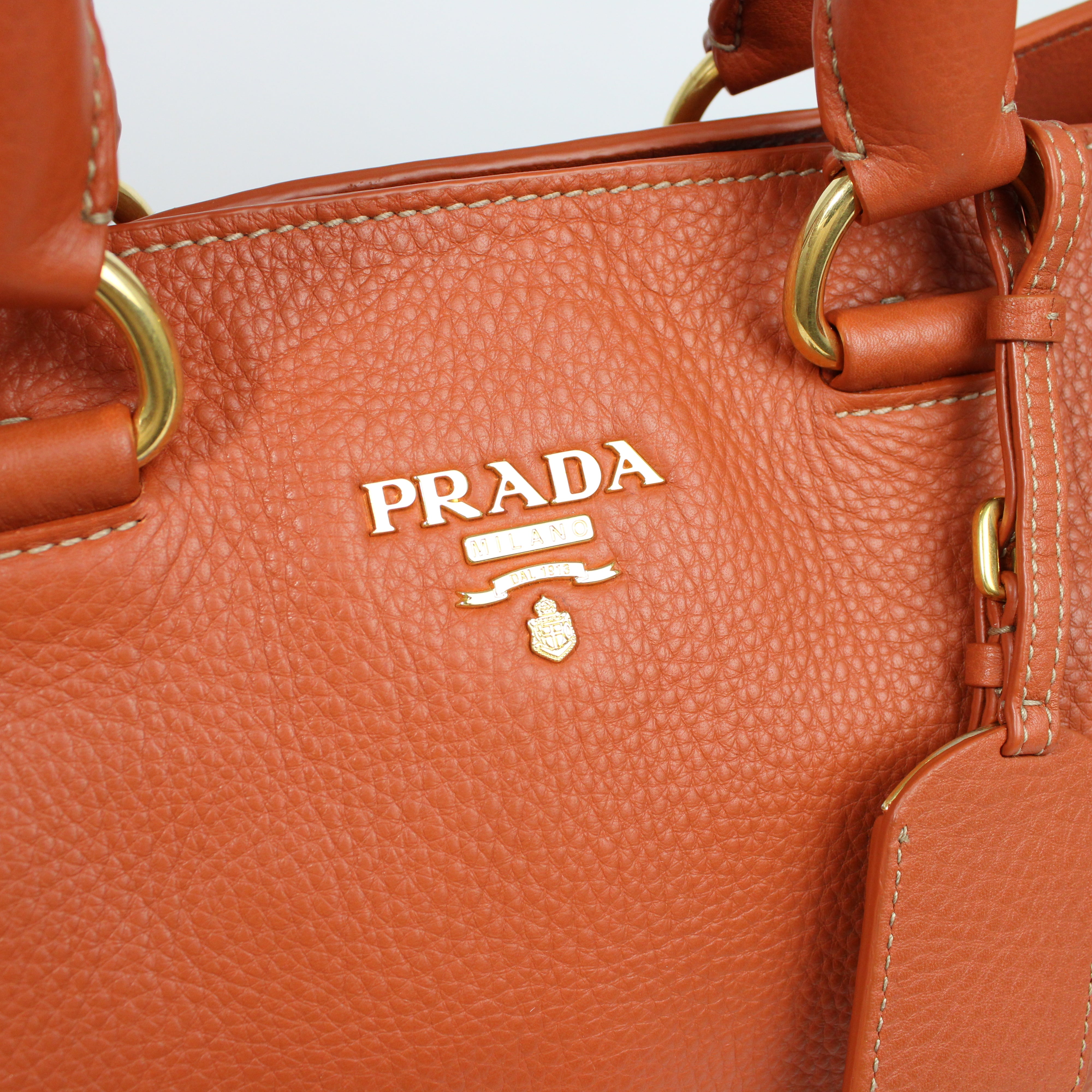 Prada Borsa Tote In Pelle Martellata Arancione