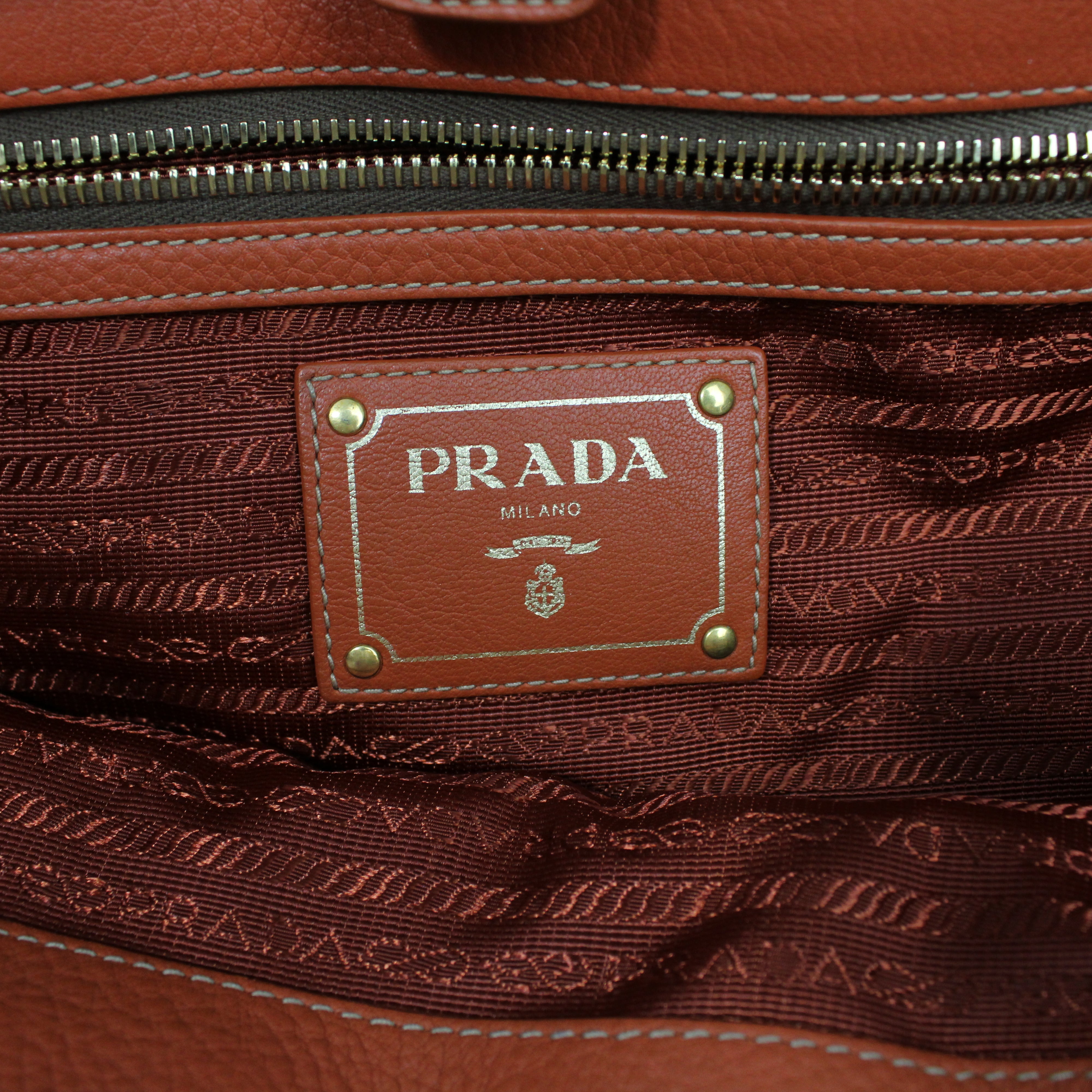 Prada Borsa Tote In Pelle Martellata Arancione