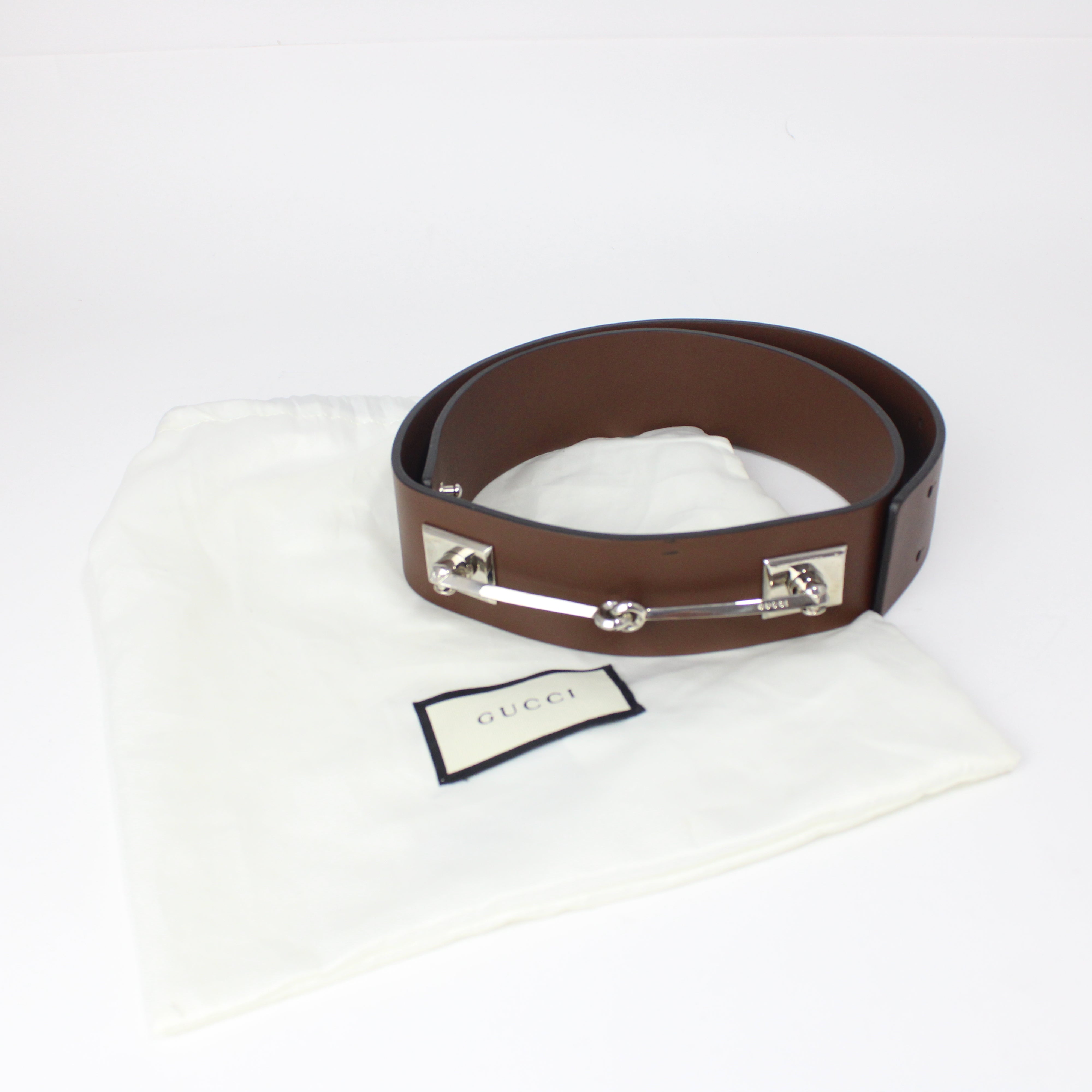 Gucci Cintura Horsebit In Pelle Marrone Taglia 85cm