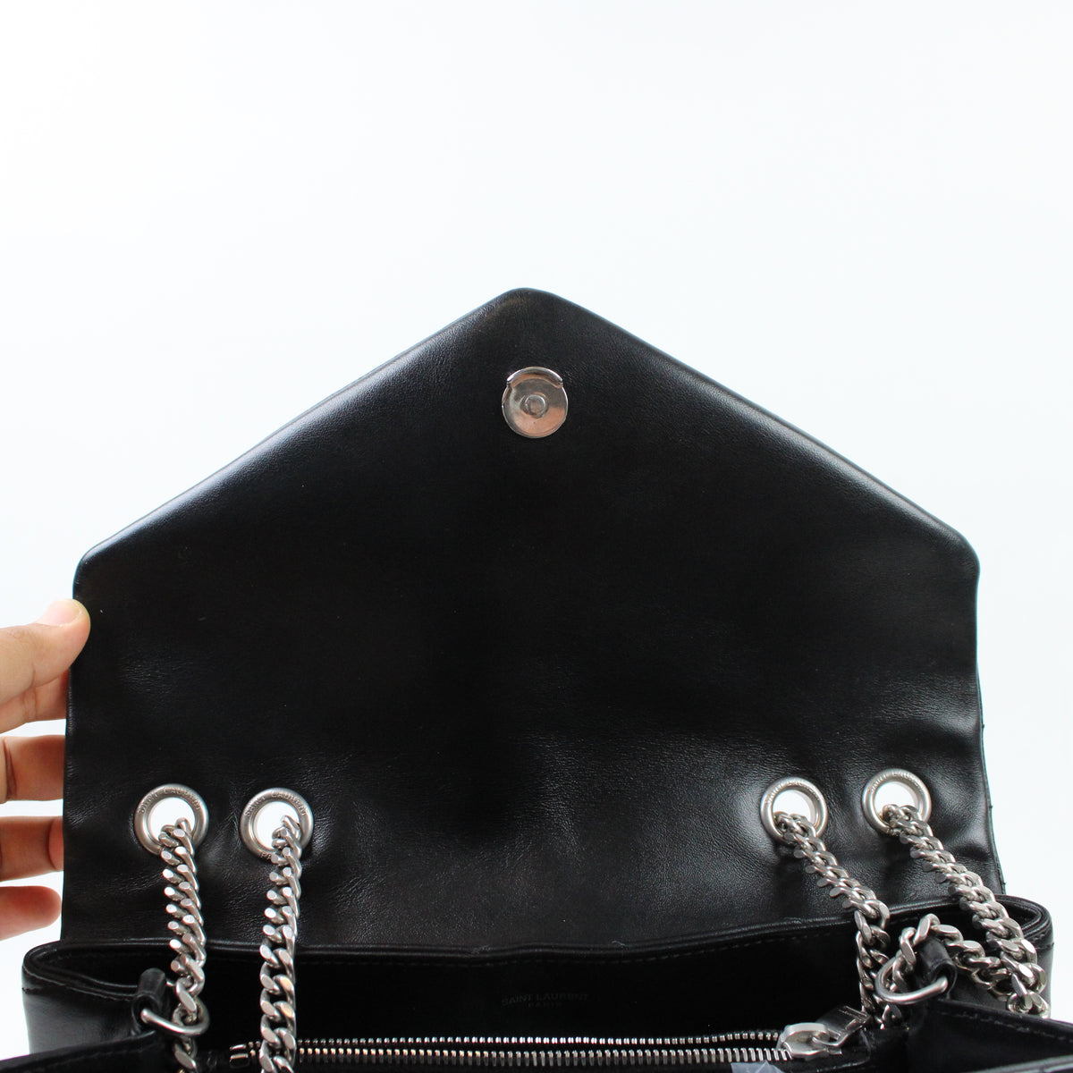 Saint Laurent Lou Lou Media Nera Con Argento